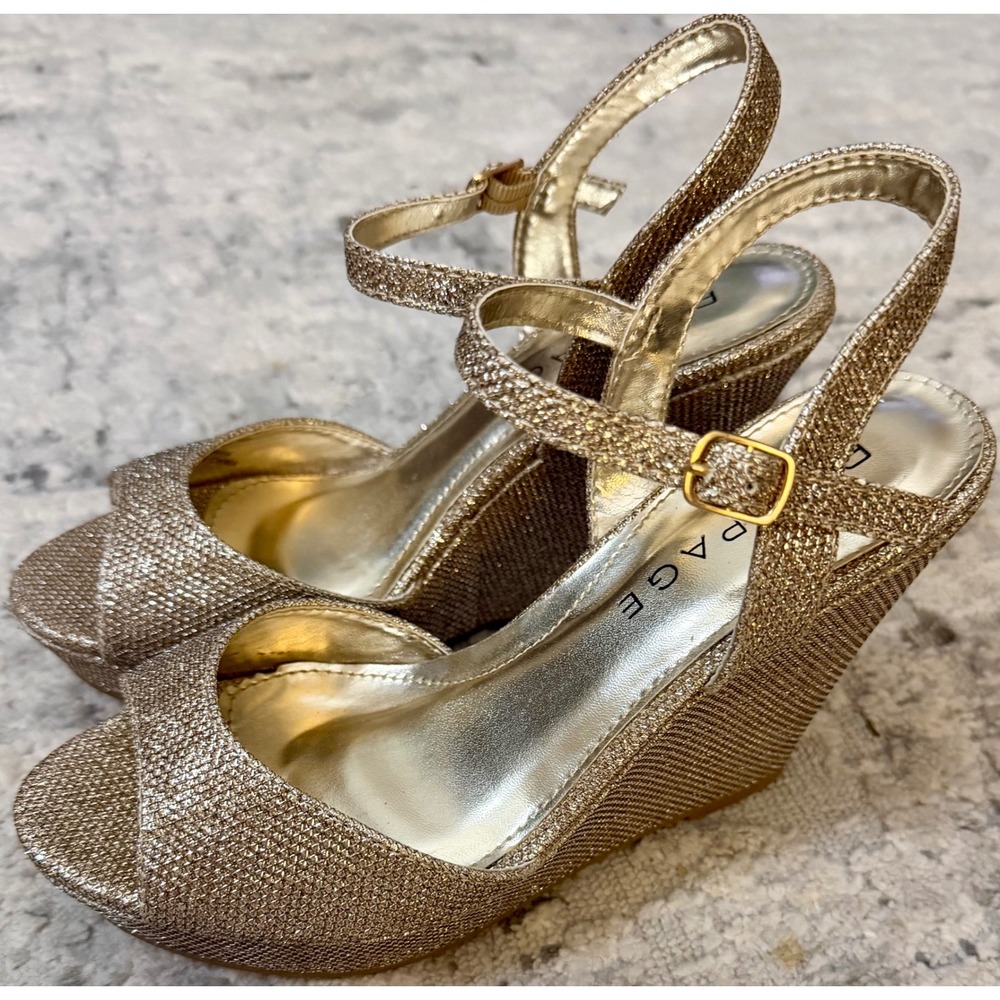 Rampage RAM-CRISSY Gold Glitter Wedge Sandals Peep Toe Ankle Strap Heels 6.5M